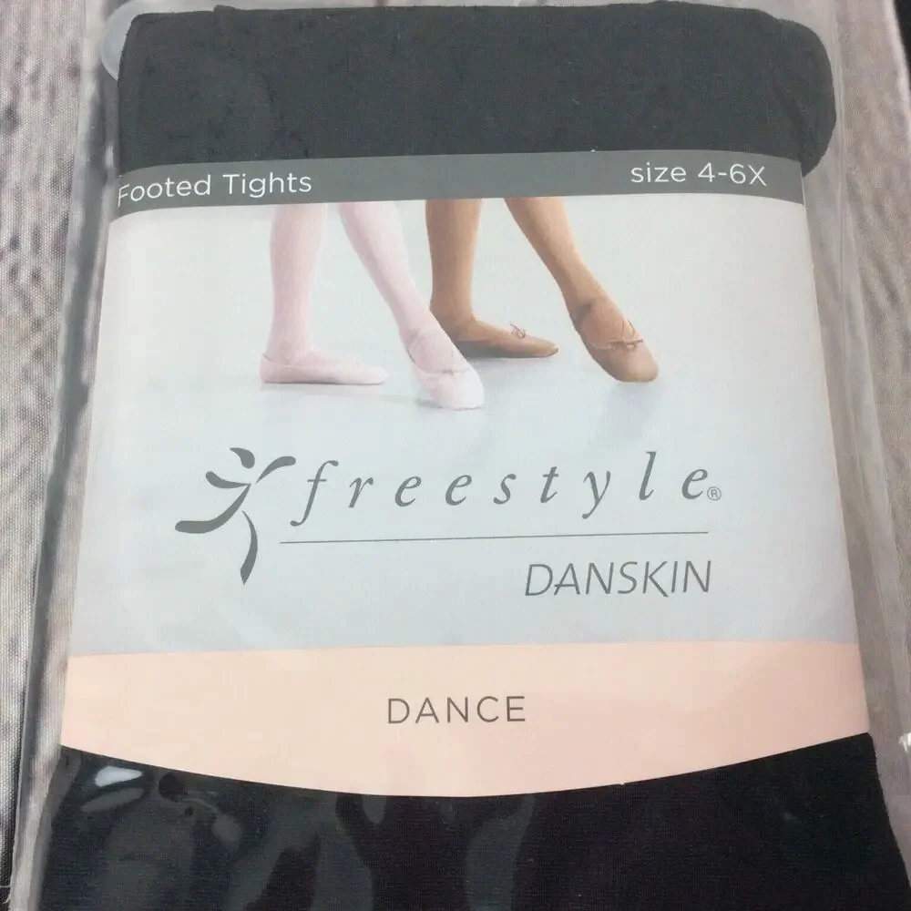 Freestyle Danskin Girls’ Size 4-6x Black Footed Tights Dance Cheer Performance